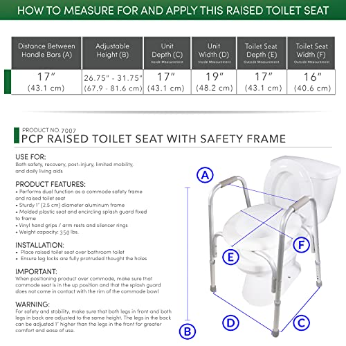 PCP Raised Toilet Seat and Safety Frame, Pre-Assembled Tool Free, Secure Adjustable Height, Made in USA, Regular - size: Regular