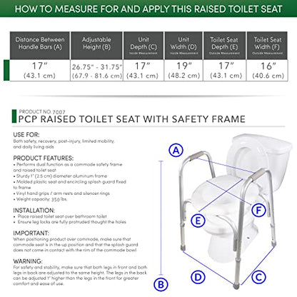 PCP Raised Toilet Seat and Safety Frame, Pre-Assembled Tool Free, Secure Adjustable Height, Made in USA, Regular - size: Regular