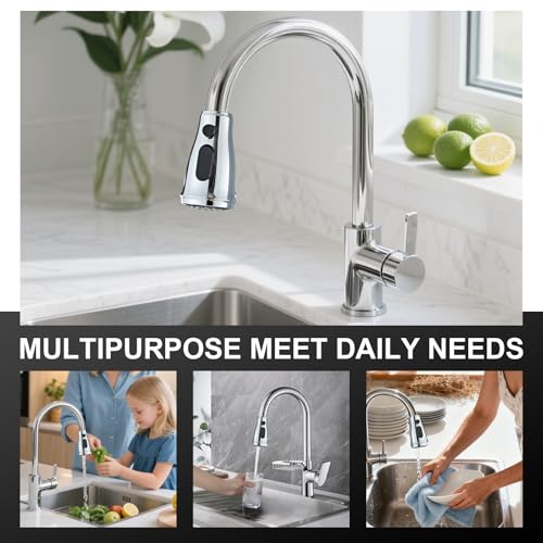 Kitchen Faucet Head Replacement Part, G1/2 (13/16" Male Thread) Pull Down Pull Out Sink Sprayer Nozzle, 3 Functions Stream Spray Pause Faucet Tip,Chrome Finish - color: Water Saving Spray Head - Chrome