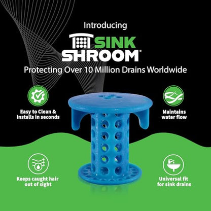 SinkShroom SSBLU988 Sink Drain Protector Hair Catcher/Strainer/Snare, Blue - color: Blue