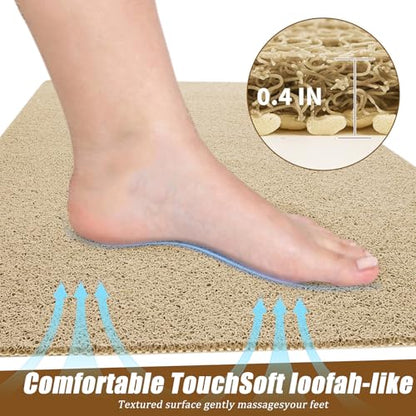Extra Large Shower Mat, 58"x32" Large Shower Mat Non-Slip, Bathtub Mat Non-Slip, Quick Dry Bathtub Mats Soft PVC Loofah Trimmable Bathroom Rugs, Shower and Wet Areas for Tub and Bathroom, Light Khaki - color: Light Khaki, size: 58" x 32" (Rectangular)