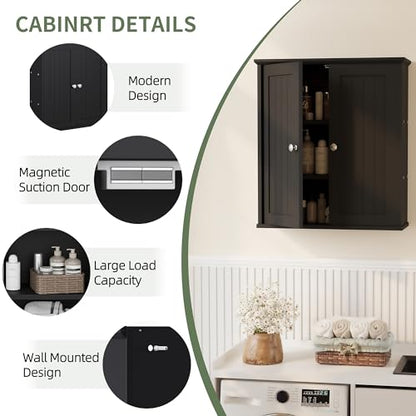 Bathroom Wall Cabinet, Bathroom Cabinet Wall Mount, Over Toilet Space Saver Storage Cabinet, Wood Medicine Cabinets, Black - color: Black