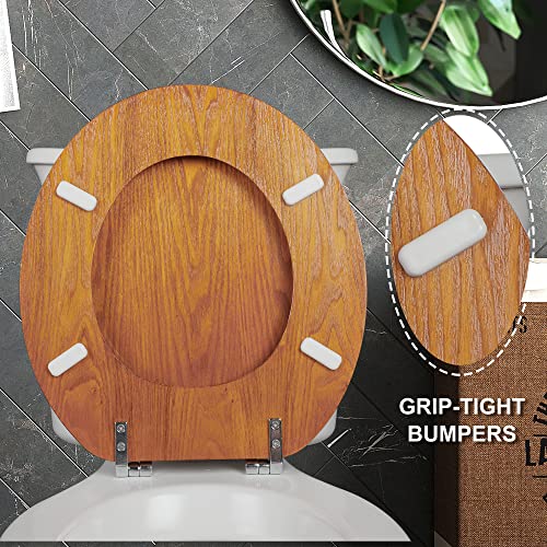 Angel Shield Durable Wood Veneer Natural Toilet Seat Metal Hinged Easy Clean Anti-scratch American Standard(Round,Wood Color) - color: Wood, size: Round-16.5”