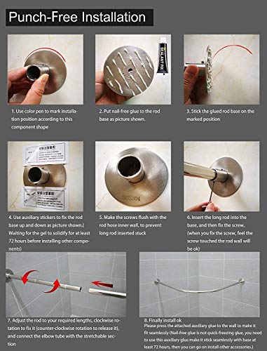Corner Shower Curtain Rod Adjustable Stainless Steel L Shaped Rack Drill Free Install for Bathroom, Bathtub, Clothing Store (27"-39"x27"-39")