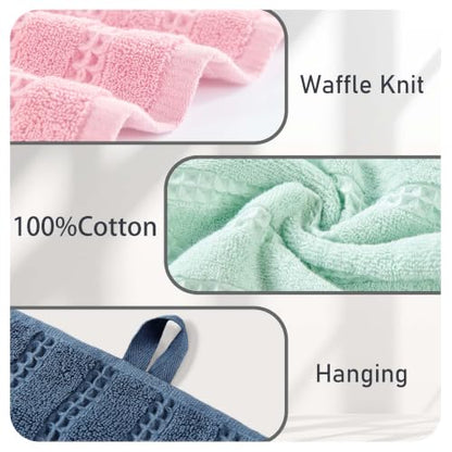 VOOVA & MOVAS Hand Towels 4PC,13"x30", 100% Cotton,with Loop,Pink | Waffle Weave Fabric, Soft Lightweight & Absorbing, Quick Dry & Non-fading, Unshrinkable - color: Babypink