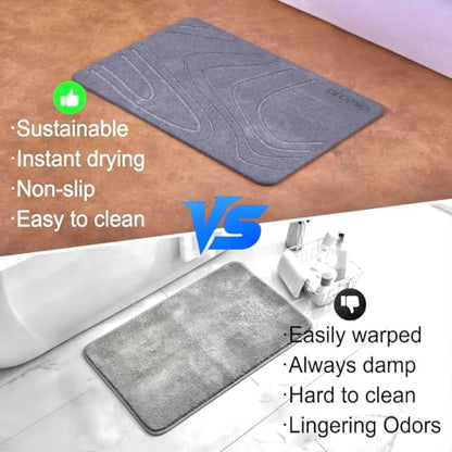 Stone Bath Mat – Quick Dry Diatomite Bath Mat, Non Slip, Fast Absorbing, Bathroom Floor Mat for Shower & Bathtub, Soft Stone Surface (23.7 x 15.4 x 0.3 inch, Grey)