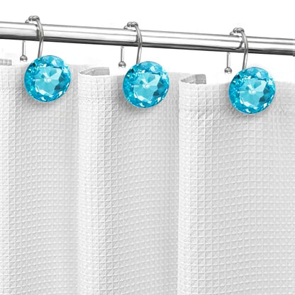 Sunlit Luxury Design Round Aqua Blue Diamond Crystal Gem Bling with Glide Balls Shower Curtain Hooks, Rust Proof Metal Rhinestones Glam Shower Curtain Rings-12 Pack - color: Aqua Blue