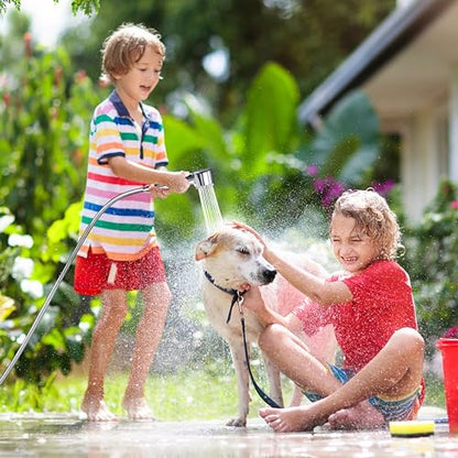 3 Mode Dog Shower Attachment with Long Hose & Outdoor Adapter | High Pressure, Built-In Silicone Massage Brush, 100" Extra-long Stainless Steel Kink-Resistant Hose, Easy Outdoor Setup
