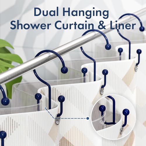 Bathway Shower Curtain Hooks Blue Shower Curtain Rings, 12 Pcs Double Hook Shower Curtain Hooks Rings Shower Curtain Hangers Rust Proof, Metal Shower Hooks for Bathroom Shower Curtain Rod - color: Blue, style: Minimalist