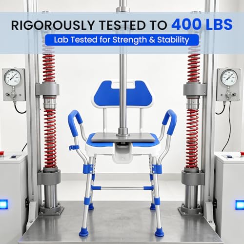 U Shaped Shower Chair for Inside Shower with Arms & Back Heavy Duty Shower Bench for Elderly & Disabled Height Adjustable Bath Seat Non-Slip Feet Shower Stool (Blue) - color: Blue