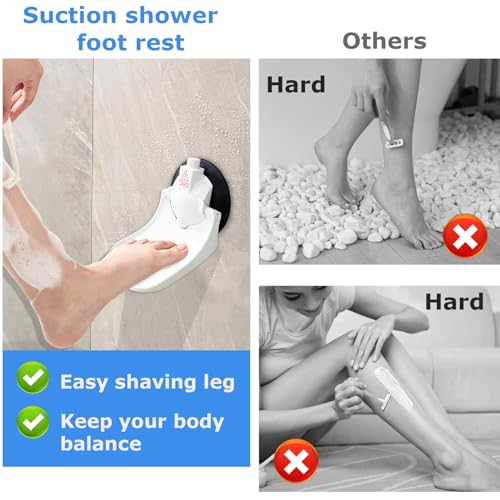 Shower Foot Rest for Shaving Legs with Upgraded Industrial Suction Cup, Only Fit Smooth & Non-Porous & Bigger 5.2 Inches Tile Wall, White, Pack of 1 | Sticks Securely: 5" industrial suction cup offer 337 lbs holding power on smooth tile/glass - for leg sh