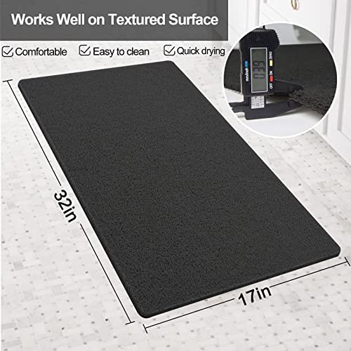 SONGZIMING Shower Mat Non Slip Without Suction Cups, 32x17 Inch, Bath Mat with Drain, Loofah Mat for Textured Surface Tub, Bathroom, Quick Drying, Black - color: Black, size: 32" x 17" (Rectangular)