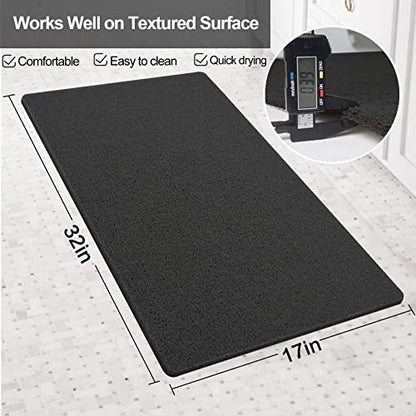 SONGZIMING Shower Mat Non Slip Without Suction Cups, 32x17 Inch, Bath Mat with Drain, Loofah Mat for Textured Surface Tub, Bathroom, Quick Drying, Black - color: Black, size: 32" x 17" (Rectangular)
