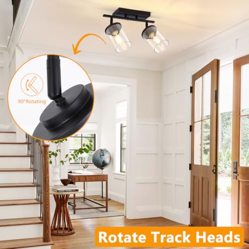 FadimiKoo 2-Lights Semi Flush Mount Ceiling Light, Modern Black Kitchen Light Fixtures Ceiling with Clear Glass Shade, Multi-Directional Track Lighting Kit for Entryway Bathroom Bedroom - color: Black, size: 2-Lights