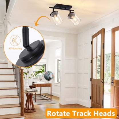 FadimiKoo 2-Lights Semi Flush Mount Ceiling Light, Modern Black Kitchen Light Fixtures Ceiling with Clear Glass Shade, Multi-Directional Track Lighting Kit for Entryway Bathroom Bedroom - color: Black, size: 2-Lights