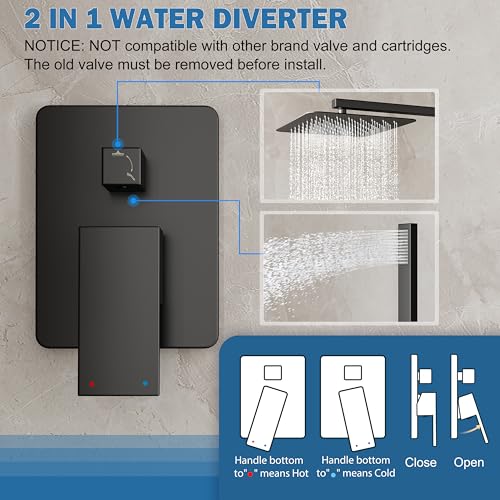 10" Rain Shower System with Handheld & Valve, Matte Black | Wall-Mounted High-Pressure Shower Faucet Combo Set, 10-Inch Rain Shower Head with Handheld Spray,Includes Valve and Trim Kit - color: Matte Black 10