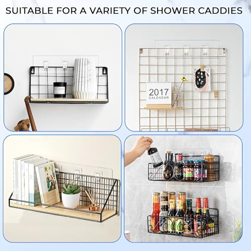 Shower Caddy Adhesive Replacement Hooks, Heavy Duty Waterproof Strips, No Drilling for Bathroom Shelves, Kitchen Racks, and Soap Holders (Transparent-4 Pack 3 Hook) - color: Transparent-4 Pack 3 Hook