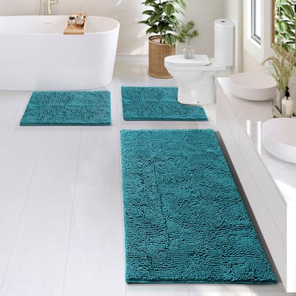 Hearth & Harbor Bathroom Rugs, Chenille Bath Mat - Machine Washable Bath Mats for Bathroom Non-Slip Backing Rubber, Quick Dry Mat - Teal Blue Bath Rug, 17x24-26x44-20x24 - color: Teal, style: 17x24 / 26x44 / 20x24