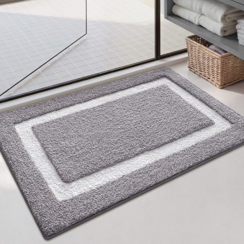 Color&Geometry Gray Bathroom Rugs 36x24, Extra Soft Absorbent Microfiber Bath Rugs, Non-Slip Bathroom mat, Washable Plush Bath Mats for Bathroom, Shower, Bathtub, Laundry, Light Grey White - color: C, size: 24"x36"