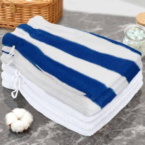 VOOVA & MOVAS Bath Mitts for Shower,Blue Stripe,European Style with Loop | 100% Cotton,6 Pack,6.3 x 8.3 in,Blue & White Stripe,Soft & Absorbent,No Fade,Ice Pack Pocket,Quick Dry,for Shower & Travel - color: Blue-white Striped, size: 6PC Bath Mitts