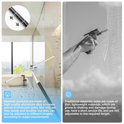 17“- 60" Extendable Long Handle 2-in-1 Window Squeegee Silver | 12.4" Wide Metal Shower Squeegee for Glass Doors, 2-in-1 Squeegee for Home Window Cleaning, Tile Wall, Car - color: Black/Silver
