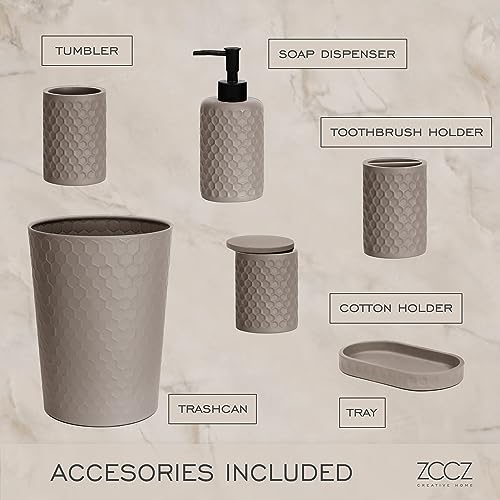 6 Piece Bathroom Accessories Set, Toothbrush Holder, Toothbrush Cup, Soap Dispenser,Bathroom Vanity Tray, Qtip Holder, Trash Can - Cement - color: Cement Effect