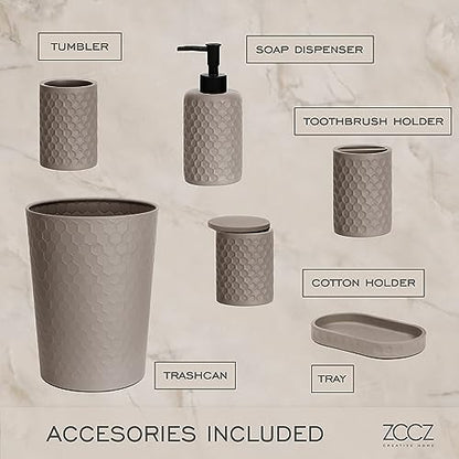 6 Piece Bathroom Accessories Set, Toothbrush Holder, Toothbrush Cup, Soap Dispenser,Bathroom Vanity Tray, Qtip Holder, Trash Can - Cement - color: Cement Effect