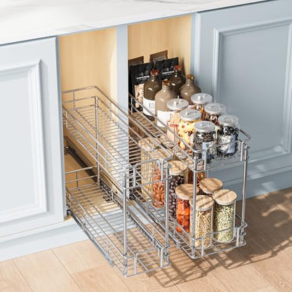 Pull Out Spice Rack Cabinet Organizer, 3 Tier Heavy Duty Slide Out Wood Shelf for Narrow Cabinet, Pull Out Storage for Kitchen (8½" W x 21½" D, 2 Tier) - size: 8½" W x 21½" D, 2 Tier