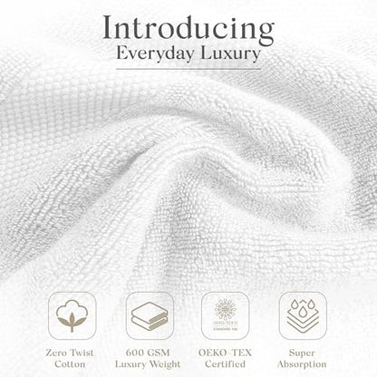 Premium Staple Cotton Bathroom Towel Set - White 600 GSM 6-Piece Luxury Bath Towel Set 1 Stripe - 2 Bath Towels, 2 Hand Towels & 2 Washclothes Set - High Absorbent & Quick Dry for Gym, Spa, Hotel - color: White - 1 Stripe