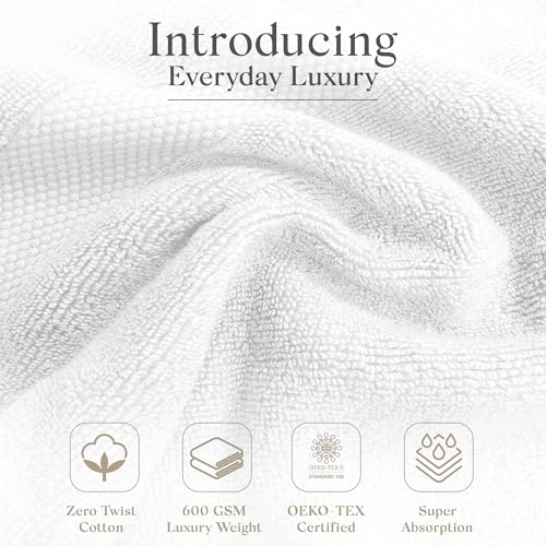 Premium Staple Cotton Bathroom Towel Set - White 600 GSM 6-Piece Luxury Bath Towel Set 1 Stripe - 2 Bath Towels, 2 Hand Towels & 2 Washclothes Set - High Absorbent & Quick Dry for Gym, Spa, Hotel - color: White - 1 Stripe