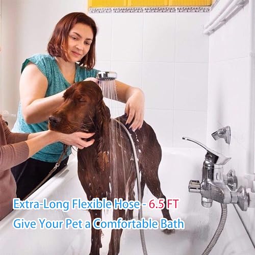 Handheld Shower Head with On/Off Switch - High Pressure 5 setting mode, Stainless Steel 6.5 ft extra long hose and Bathroom Kit Included, Universal Adapter Holder Mount for Wall,Chrome Finish