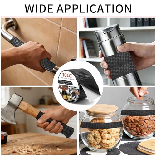 Textured Grip Tape, 2IN x 10FT Strong Anti Slip Rubber Tape, Waterproof & Heat Resistant with High Adhesion for Tools, Gym Equipment, Bicycle Handlebars and Slippery Surfaces (Black) - color: Black, size: 2 IN