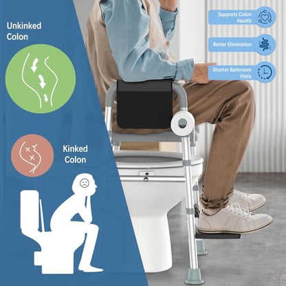 Raised Toilet Seat Riser with Footrest & Handles, 500 lbs | Adjustable height and width, fits standard toilets, ideal for elderly, disabled and pregnant users