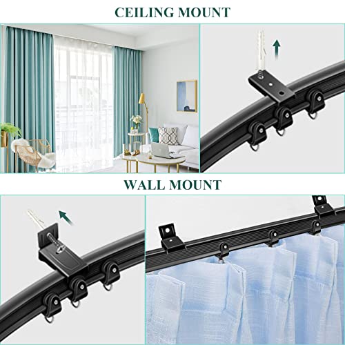 Ceiling Curtain Track, Flexible Bendable Curtain Track 8 Ft Black Curved Curtain Rail Track Ceiling Wall Mount Sliding Curtain Ceiling Track System Set for RV, Bay Window, Room Divider - color: Black, size: 8Ft