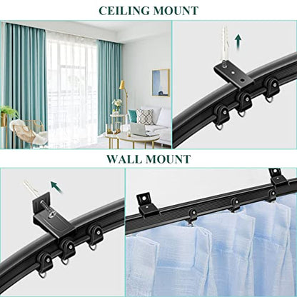 Ceiling Curtain Track, Flexible Bendable Curtain Track 8 Ft Black Curved Curtain Rail Track Ceiling Wall Mount Sliding Curtain Ceiling Track System Set for RV, Bay Window, Room Divider - color: Black, size: 8Ft