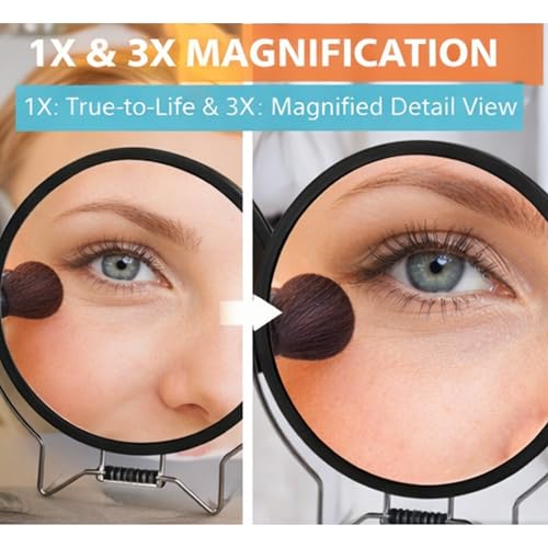 Tabletop Makeup Mirror with Stand, Double Sided 1X/2X Magnification, 5" x 4" Oval Vanity Mirror, 360° Swivel Desk Mirror for Bathroom Countertop, Portable Cosmetic Mirror for Travel and Bedroom
