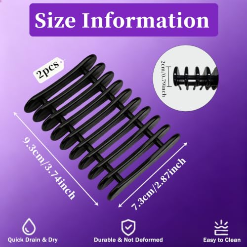 2 Pcs Black Plastic Soap Dish, Self Draining Waterfall Design Bar Soap Holder, Non-Slip Soap Saver Tray Keeps Soap Dry for Shower Bathroom Kitchen Countertop - color: Black