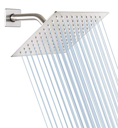 Square 6 Inch Stainless Steel Shower Head High Pressure Rainall Shower Head Brushed Nickel Ultra Thin Design-Best Pressure Boosting - color: Brushed Nickel, size: Square