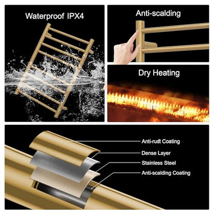 Electric Heated Towel Warmer - Wall Mounted Bathroom Towel Rack, Plug-in Design & Gold Brushed Stainless Steel Finish 8 Bar Gold with Timer & Temperature Control - color: Gold With Timer 8 Bar Etw44-2, size: 8 Bar