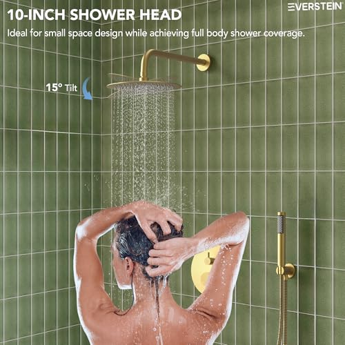 10" High-Pressure Rainfall Shower System with Handheld Spray, Wall Mount Bathroom Shower Faucet Set with Tub Spout, Brushed Gold (Valve Included) - color: Brushed Gold, style: With Tub Spout