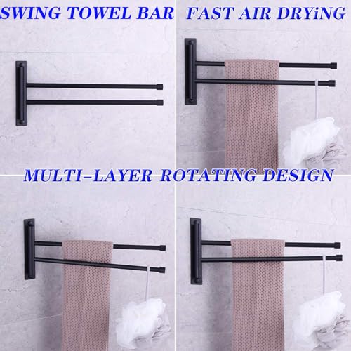 GERZWY Bathroom Swing Arm Towel Bars 2-Arm Wall Mount Stainless Steel Bath Towel Rack Hanger Towel Holder Organizer Matte Black HYG02-BK - color: Black