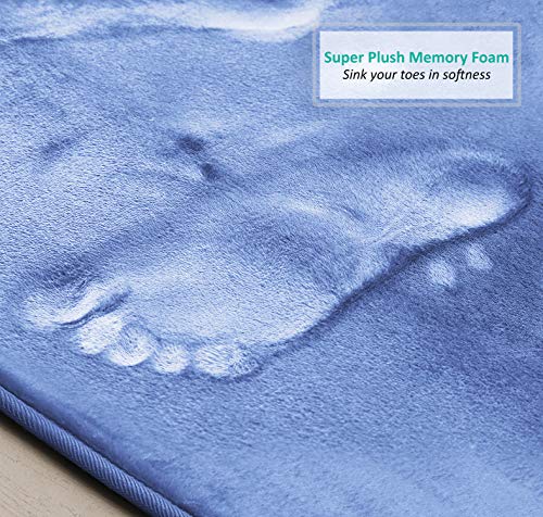 Clara Clark 3 Piece Bathroom Rugs Bath Mat Set, Velvet Memory Foam Bath Mats for Bathroom - Non-Slip, PVC Backing Bath Rugs, Washable - Dries Quickly, Blue - color: Calm Blue