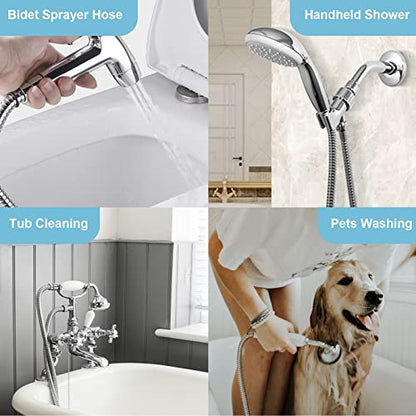 OFFO Shower Hose, 100 in Bidet Hose High Pressure Explosion Proof for Bidet Sprayer Stainless Steel Electroplating with Woven Inner Tube, Chrome - color: Chrome, size: 100 in