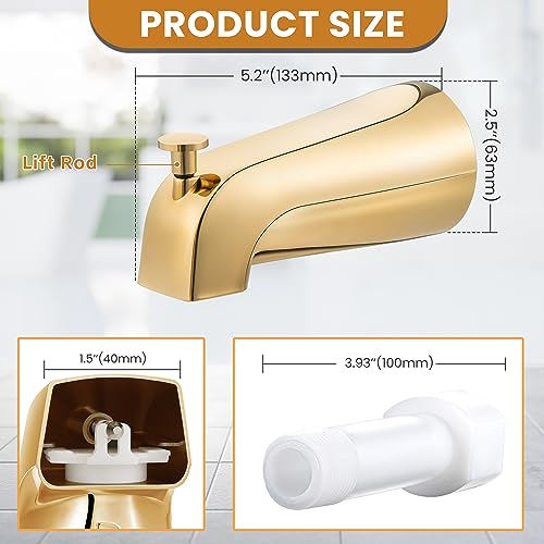 Dreyoo Tub Spout, Tub Faucet for Bathtub (Polished Brass,Simple) | Bathroom Bathtub Faucet with Adapters, Hex Wrench, Universal Faucet for Bathtub Fits 1/2" Copper Pipe, 1/2" IPS and 3/6" IPS - color: Polished Brass, style: Simple