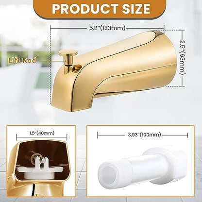 Dreyoo Tub Spout, Tub Faucet for Bathtub (Polished Brass,Simple) | Bathroom Bathtub Faucet with Adapters, Hex Wrench, Universal Faucet for Bathtub Fits 1/2" Copper Pipe, 1/2" IPS and 3/6" IPS - color: Polished Brass, style: Simple