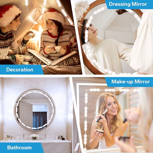 Bairth LED Vanity Lights for Mirror, 16ft Makeup Strip Light 3/4 / 6000K | 10 Level Brightness Adjustable, USB Cable, Hollywood Mirror Light Stick-On for Makeup Dressing Room Bathroom Bedroom - size: 20 Lights (White)