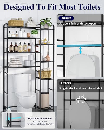 Kitsure Over the Toilet Storage – 9-Tier Black Metal Bathroom Organizer Shelves with Adjustable Side Shelves, Space-Saving Over Toilet Rack for Small Bathrooms, Apartments & Rental Homes, 68.7" H