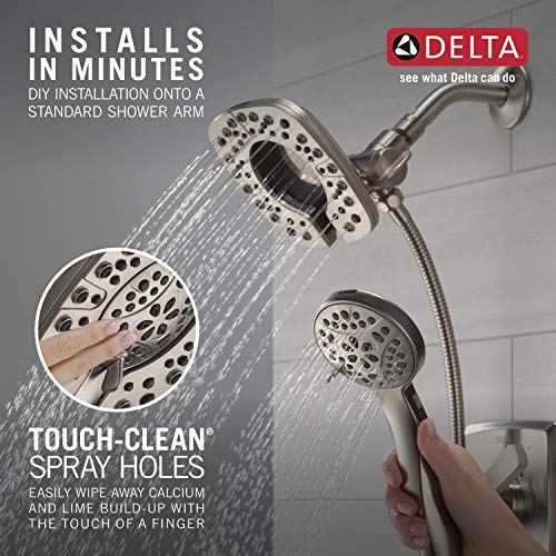 Delta 4-Setting In2ition 2-in-1 Dual Shower Head with HandHeld Spray, Brushed Nickel Detachable Shower Head with Hose, Showerhead, 1.75 GPM Flow Rate, Stainless 58498-SS - color: Stainless