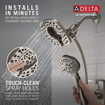 Delta 4-Setting In2ition 2-in-1 Dual Shower Head with HandHeld Spray, Brushed Nickel Detachable Shower Head with Hose, Showerhead, 1.75 GPM Flow Rate, Stainless 58498-SS - color: Stainless