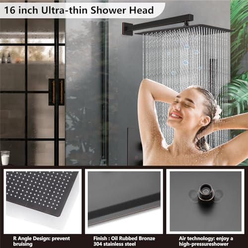 Midanya Shower Faucet Set with Handheld Sprayer,16 Inch,Oil Rubbed Bronze | Rough-in Shower Valve and Trim Kit Included,Square Rain Head,Wall Mount Shower System,All Metal,Bathroom - color: Bronze, size: 16 Inch